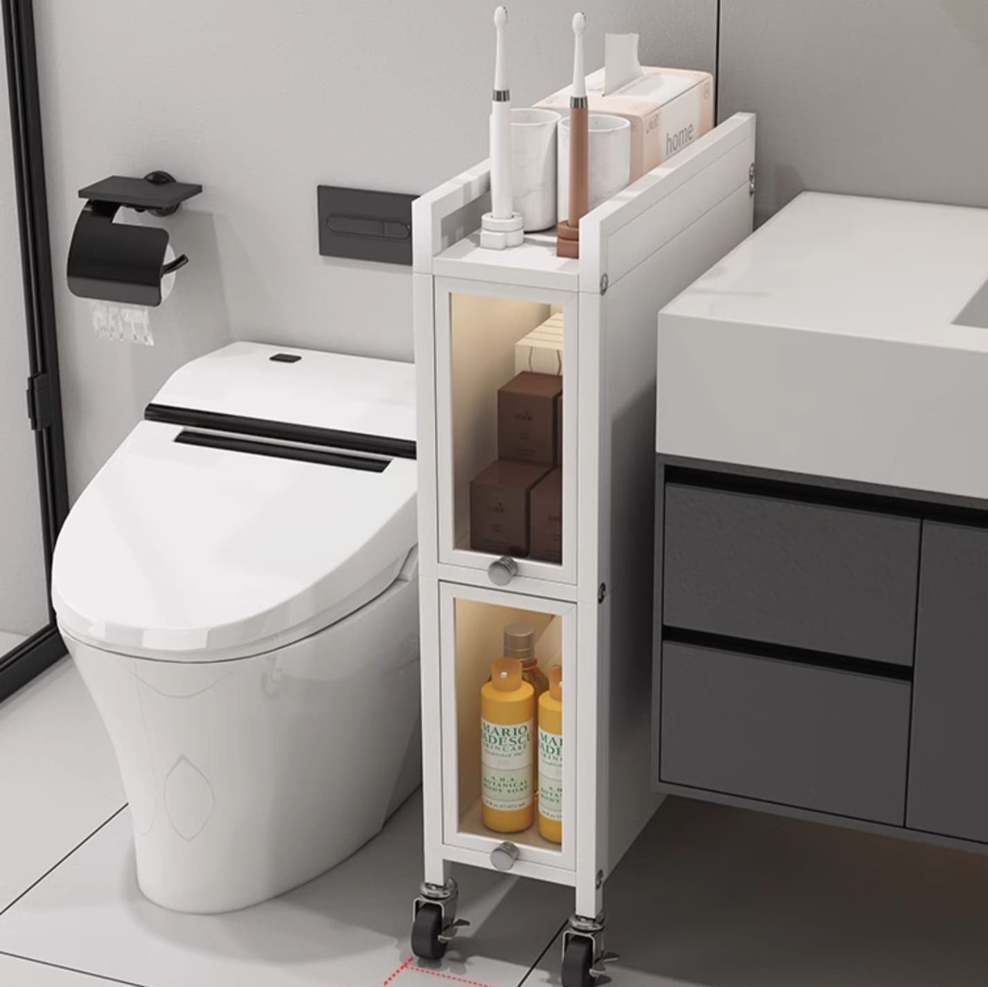 スリムキャスター付きトイレ収納ラック