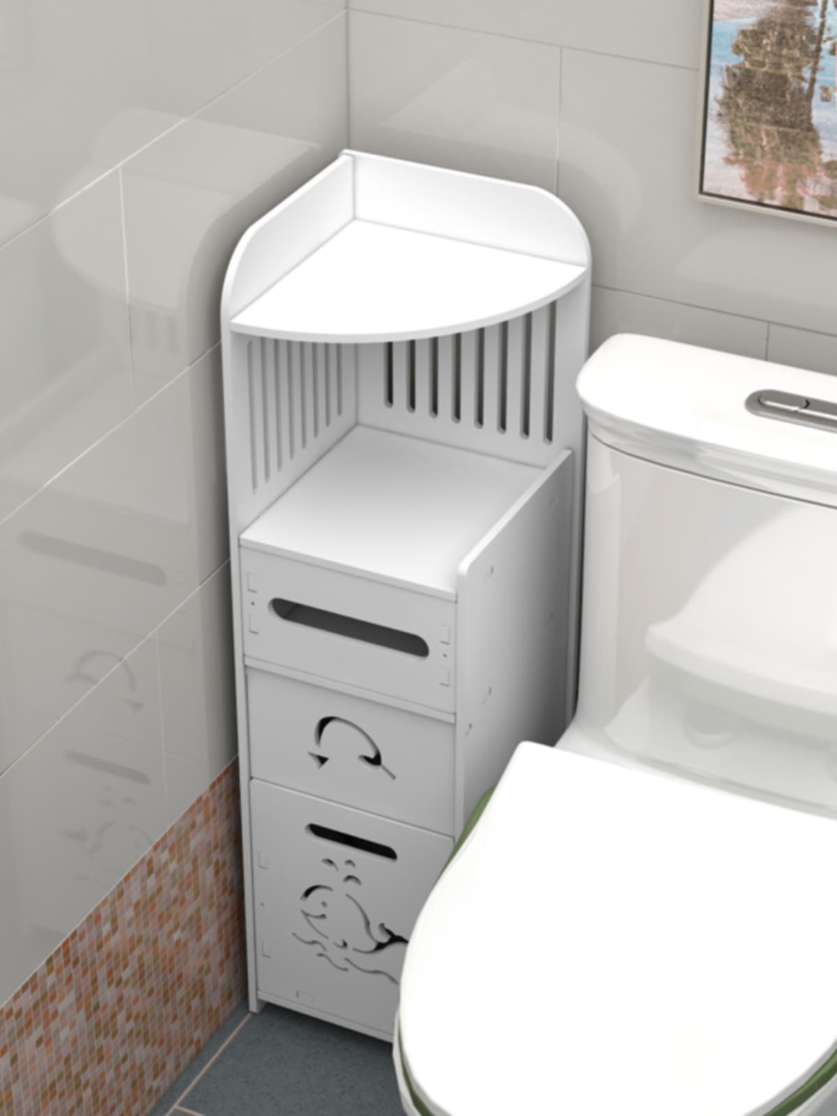 トイレ収納 トイレコーナー収納スリムキャビネット