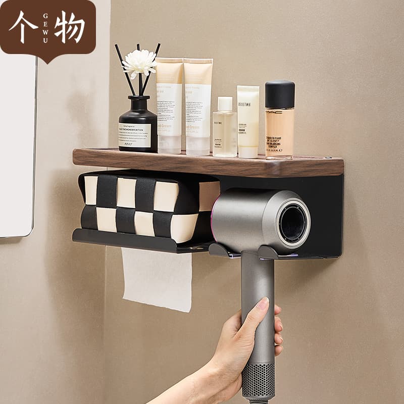 木目調トイレ収納ホルダー付き壁掛け棚