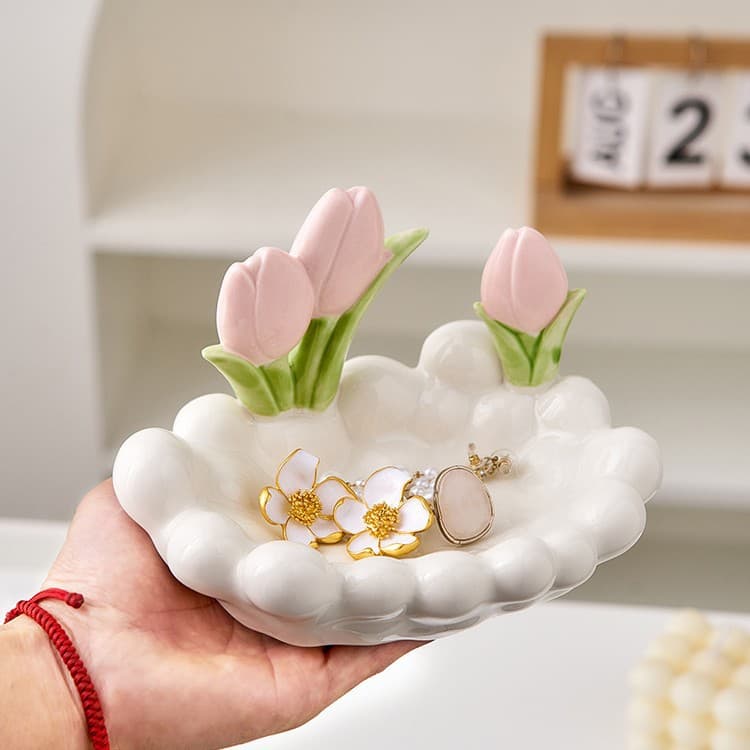 トイレ収納 チューリップ陶器トレイ 小物入れ