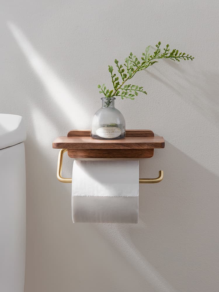 トイレ収納 ウッドシェルフ トイレットペーパーホルダー