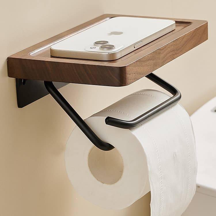 木目調トイレ収納付きペーパーホルダー