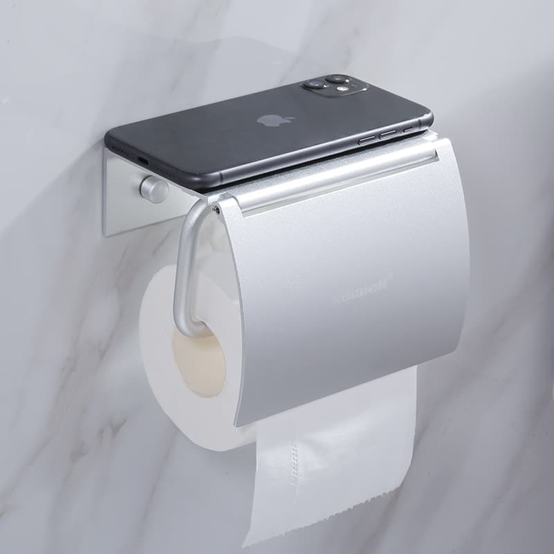 トイレ収納 軽量棚付きアルミ製トイレットペーパーホルダー